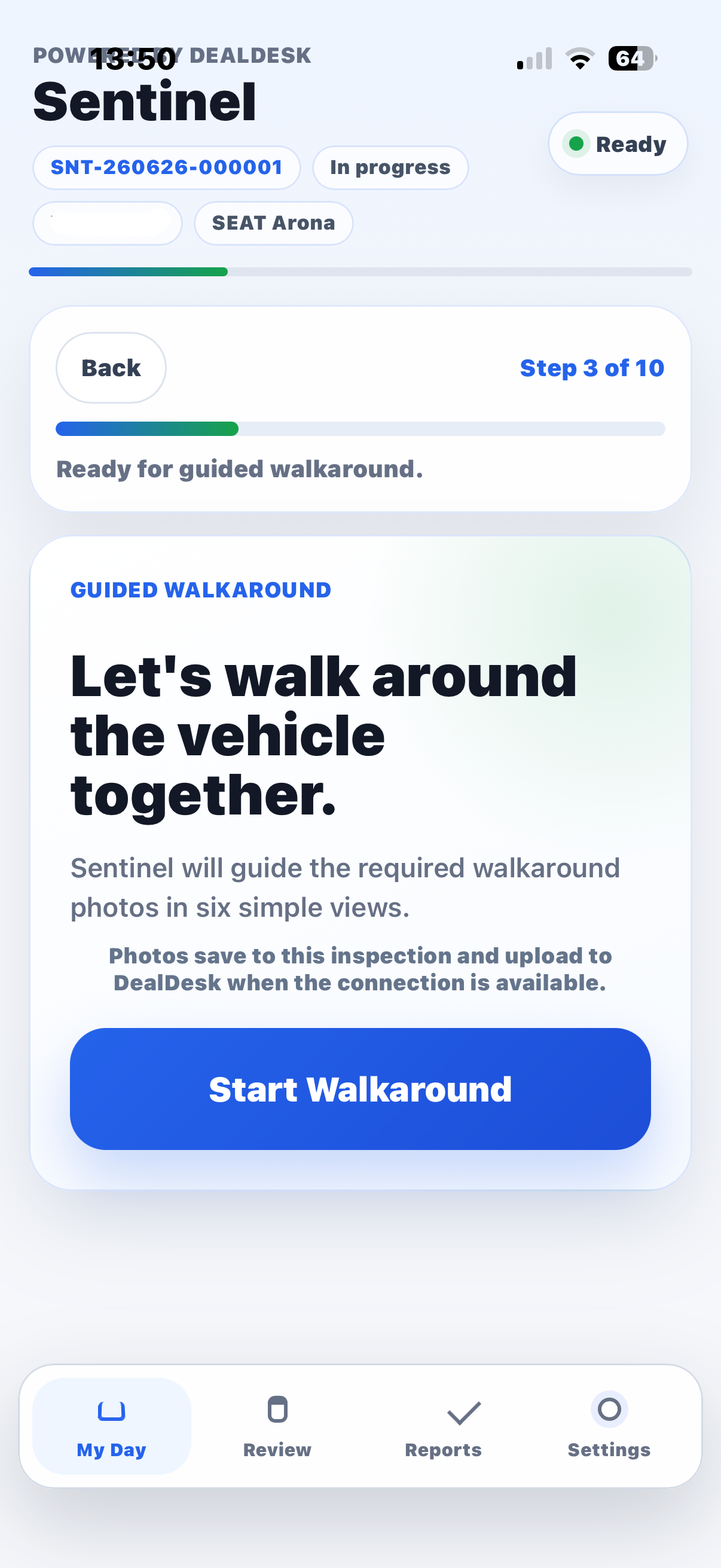 Sentinel guided walkaround start screen